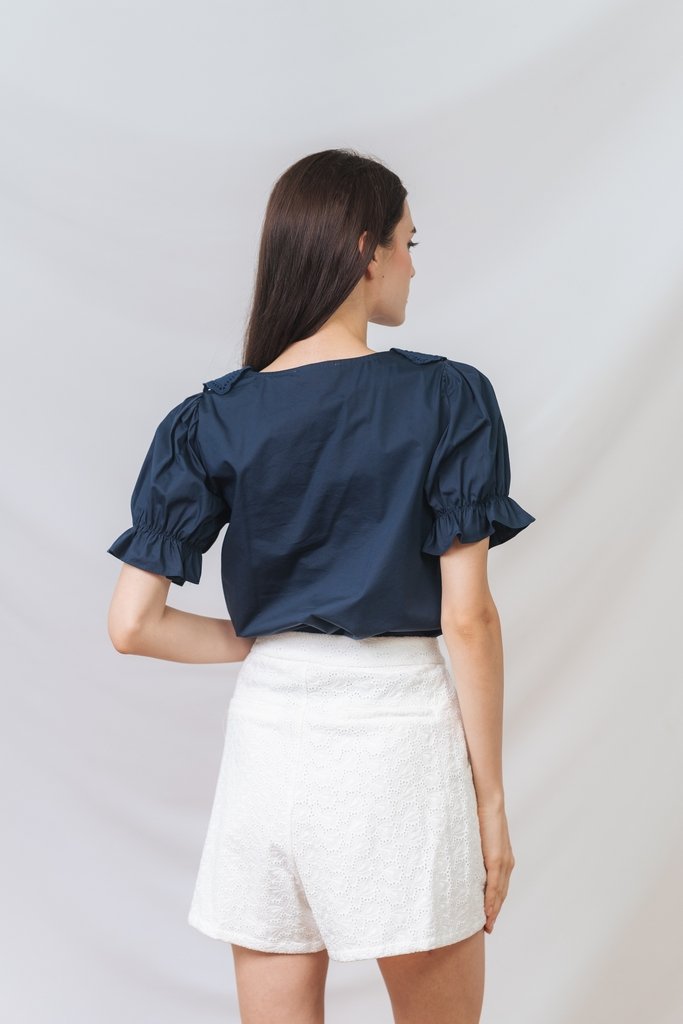Amabel Peterpan Collar Top in Navy Blue (XS)