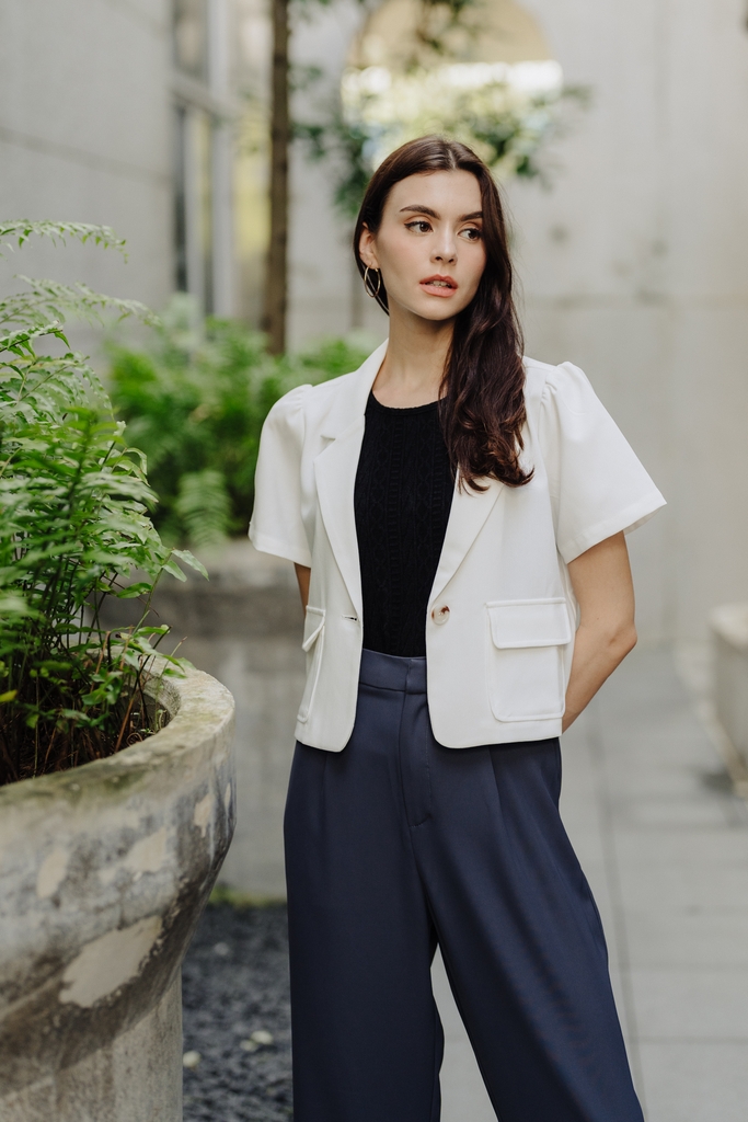 White short sleeve jacket top plus size