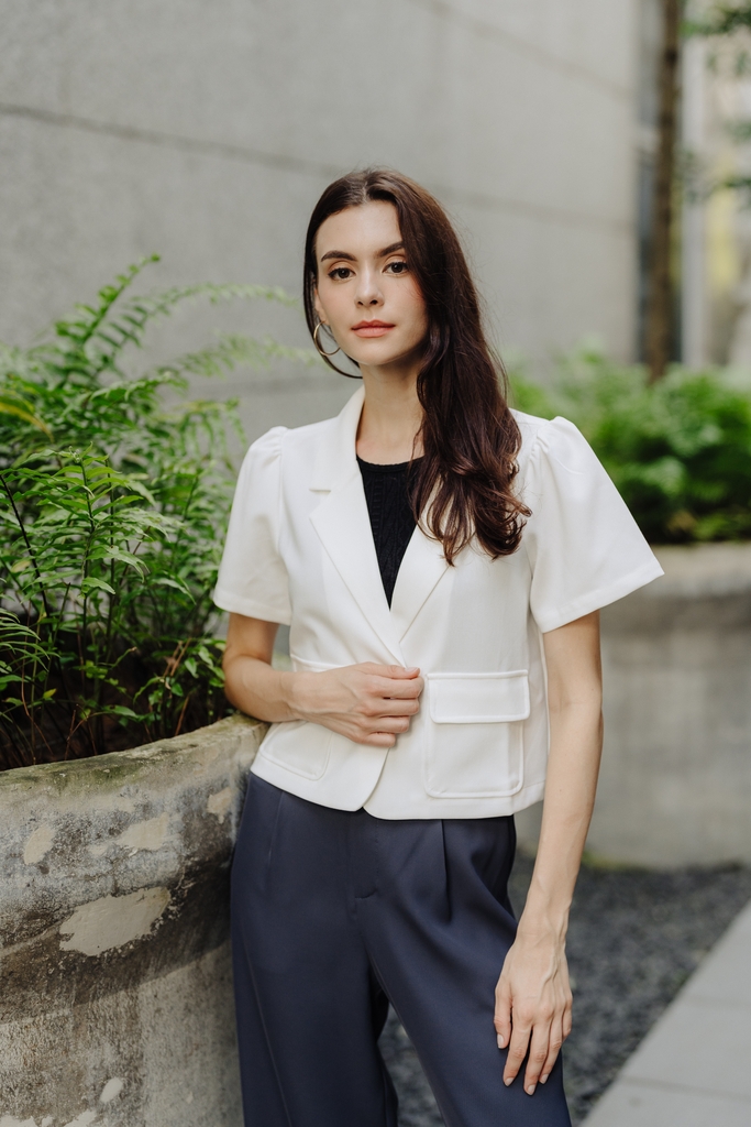 White short sleeve blazer on sale