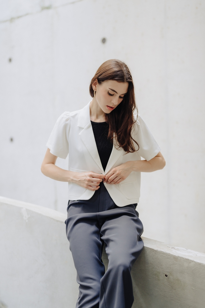 White short sleeve blazer on sale