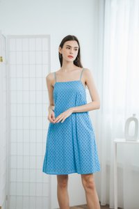 Mae Eyelet Trapeze Camisole Dress in Blue