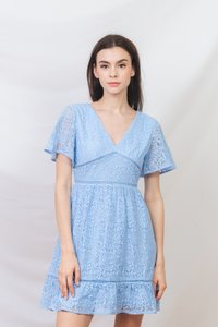 Stellan Lace Sleeves Dress in Blue (XS)