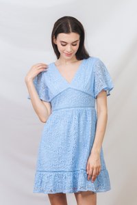 Stellan Lace Sleeves Dress in Blue (XS)