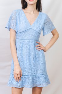 Stellan Lace Sleeves Dress in Blue (XS)