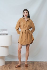 Ingrid Button Shirt Dress in Khaki