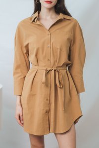 Ingrid Button Shirt Dress in Khaki