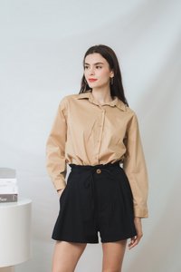 Barbara Drawstring Linen Short in Black (XS)