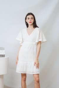 Lorelei Lace Flare Sleeves Dress in White (XS)