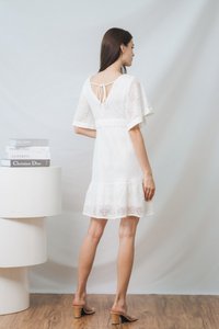 Lorelei Lace Flare Sleeves Dress in White (XS)