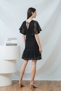 Lorelei Lace Flare Sleeves Dress in Black (XS)