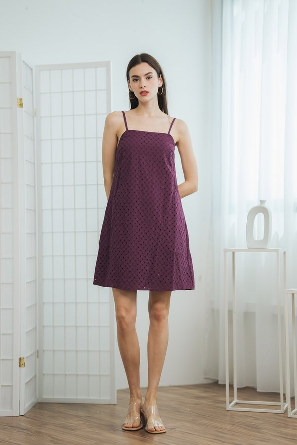 Mae Eyelet Trapeze Camisole Dress in Deep Purple (XS)