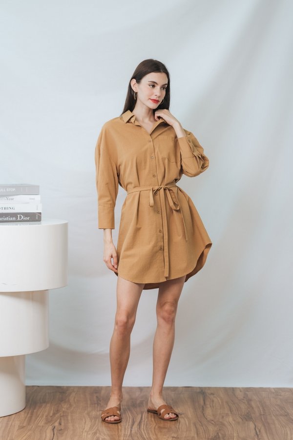 Ingrid Button Shirt Dress in Khaki