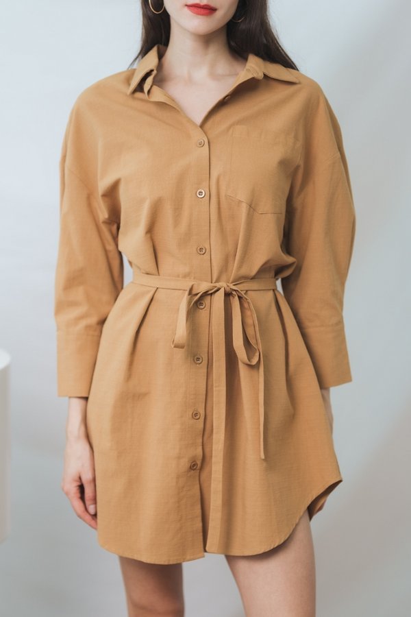 Ingrid Button Shirt Dress in Khaki