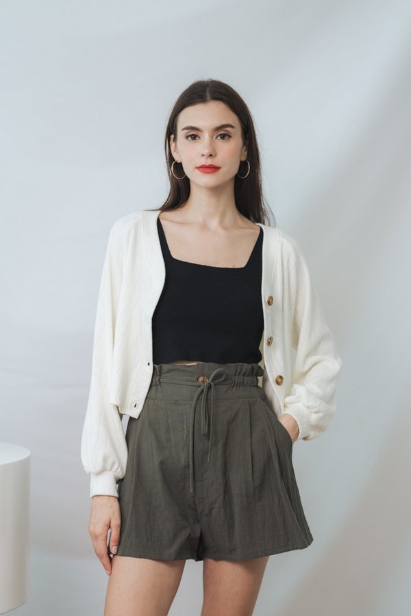 Barbara Drawstring Linen Short in Olive (XS)