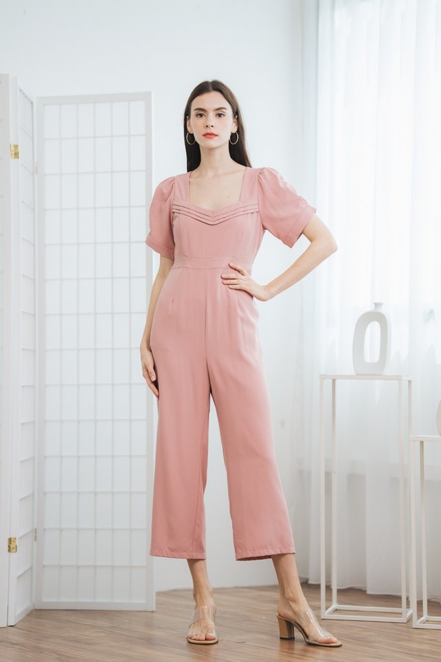 Margot Pleated Sleeve Jumpsuit in Pink