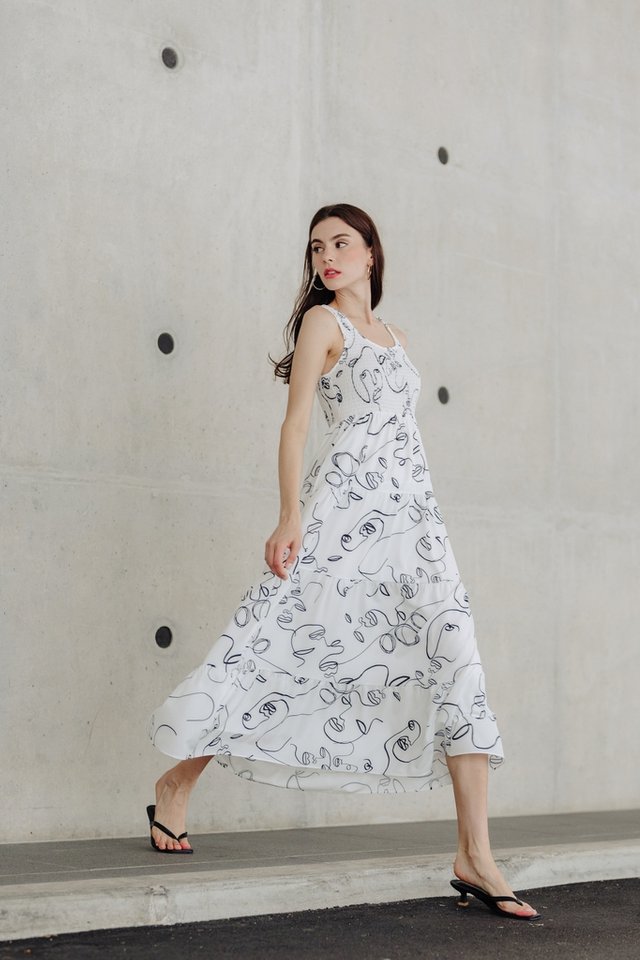 Hyams Abstract Maxi Dress in White