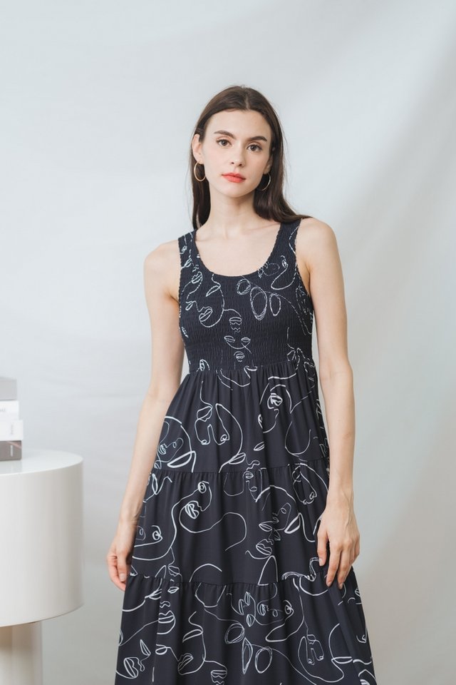 Hyams Abstract Maxi Dress in Black