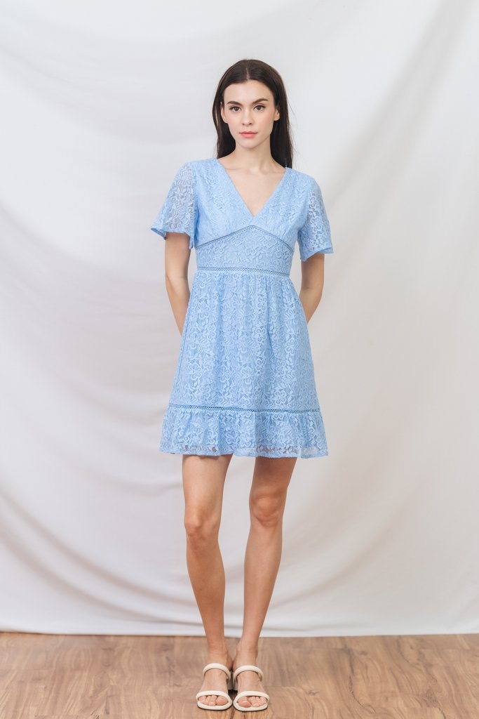 Stellan Lace Sleeves Dress in Blue (XS)