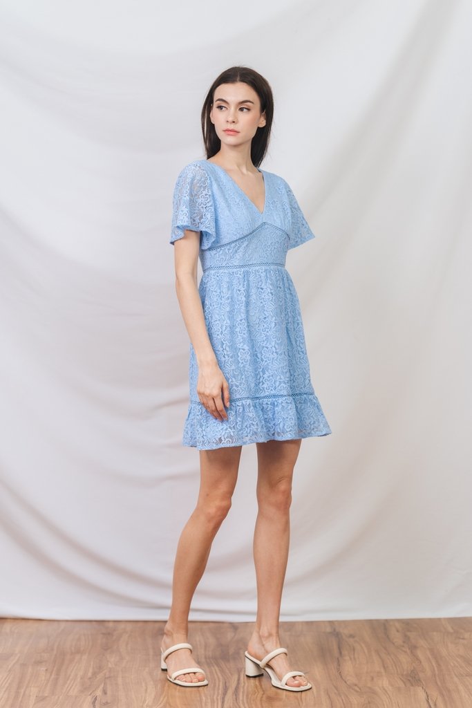 Stellan Lace Sleeves Dress in Blue (XS)