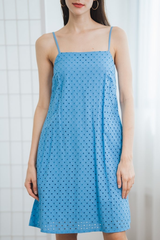 Mae Eyelet Trapeze Camisole Dress in Blue