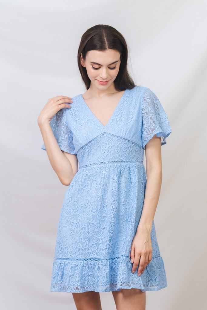 Stellan Lace Sleeves Dress in Blue (XS)