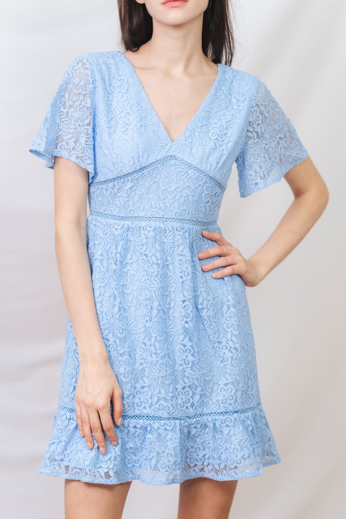 Stellan Lace Sleeves Dress in Blue (XS)