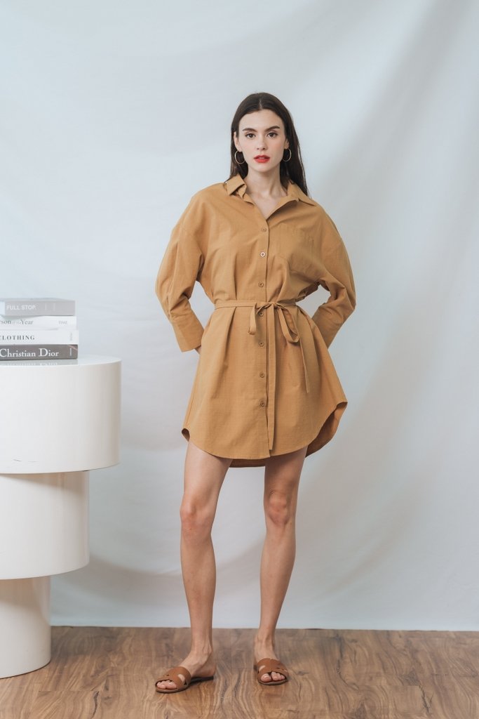 Ingrid Button Shirt Dress in Khaki