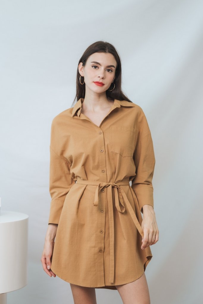 Ingrid Button Shirt Dress in Khaki