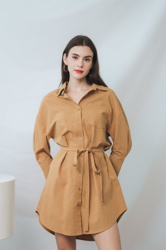 Ingrid Button Shirt Dress in Khaki