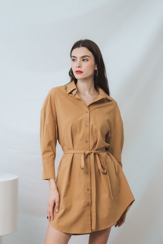 Ingrid Button Shirt Dress in Khaki