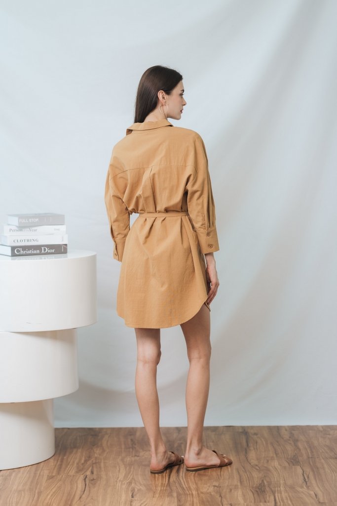 Ingrid Button Shirt Dress in Khaki