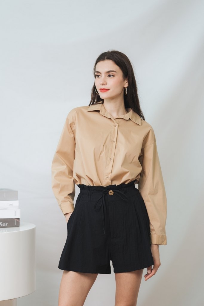 Barbara Drawstring Linen Short in Black (XS)