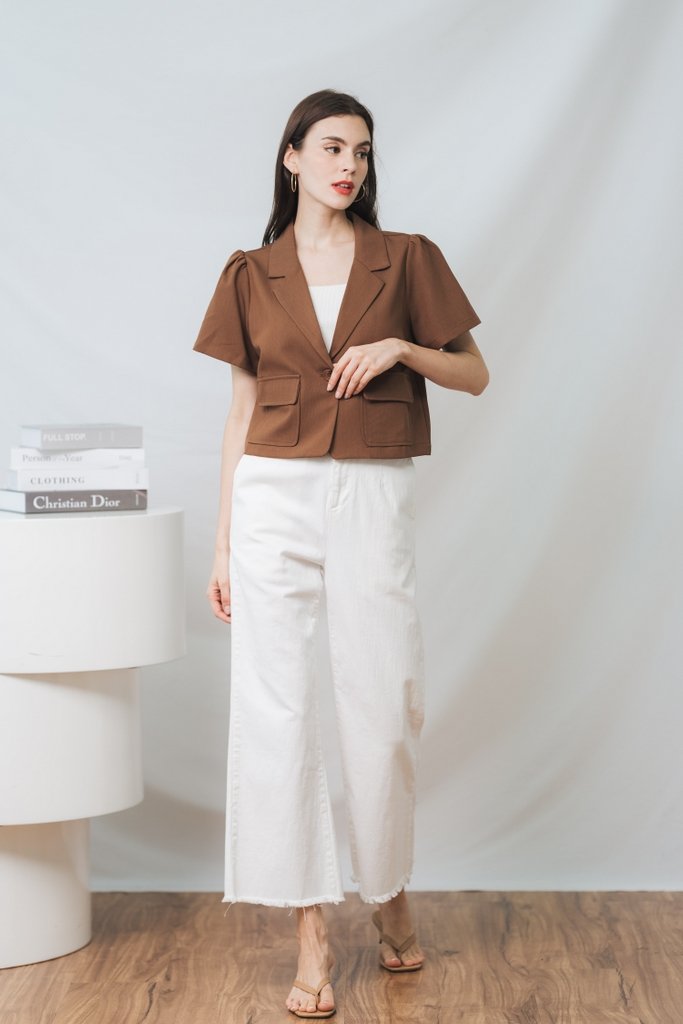 Deborah Short Sleeve Blazer in Brown (XS)