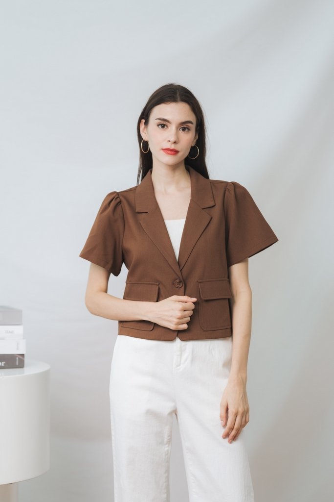 Deborah Short Sleeve Blazer in Brown (XS)