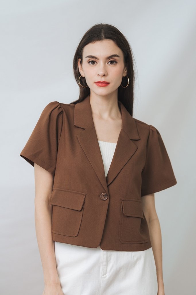 Deborah Short Sleeve Blazer in Brown (XS)