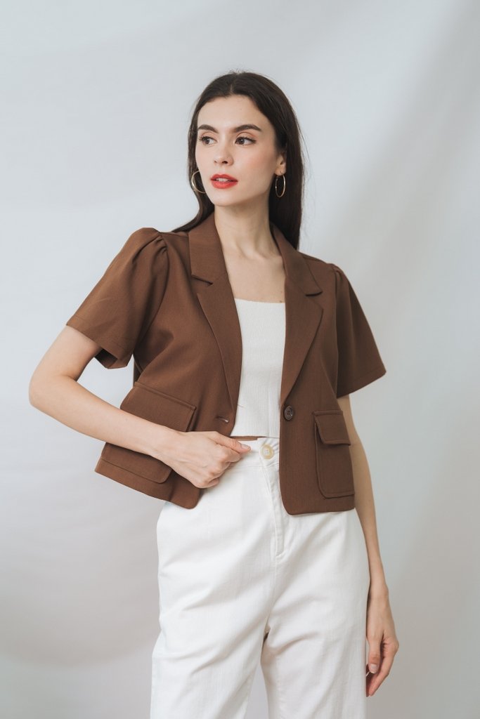 Deborah Short Sleeve Blazer in Brown (XS)
