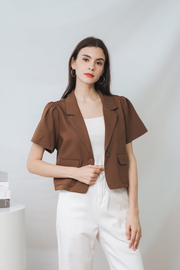 Deborah Short Sleeve Blazer in Brown (XS)