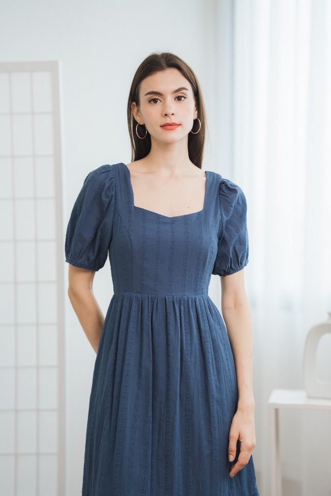 Chantel Eyelet Maxi Dress in Steel Blue