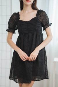 Kennedy Swiss Dots Ruched Dress Romper in Black (XS)