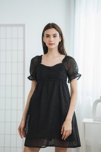 Kennedy Swiss Dots Ruched Dress Romper in Black (XS)