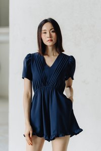 Abel Pleated Romper in Navy (XS)