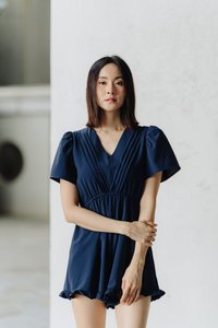 Abel Pleated Romper in Navy (XS)