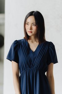 Abel Pleated Romper in Navy (XS)