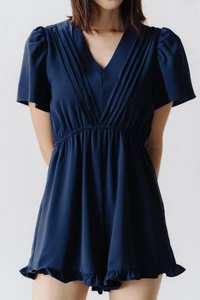 Abel Pleated Romper in Navy (XS)