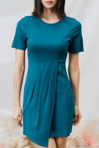 Kyra Overlap Cotton Work Dress in Teal (XS)