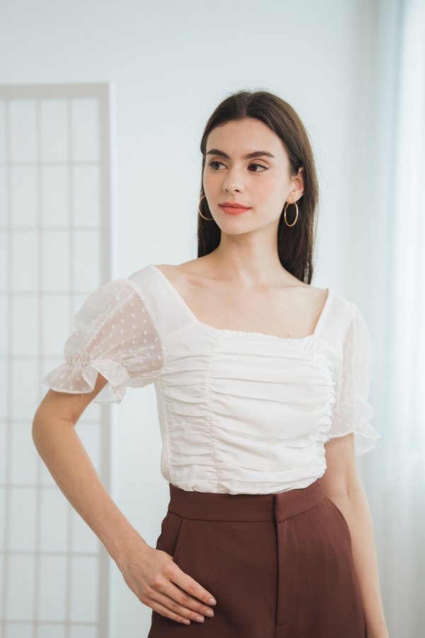Arianna Ruched Smocked Back Top in White (XS)