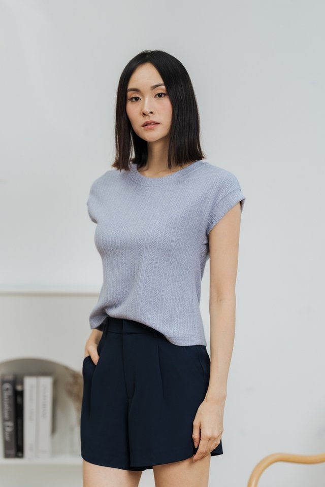 Sheila Knitted Sleeve Top in Blue