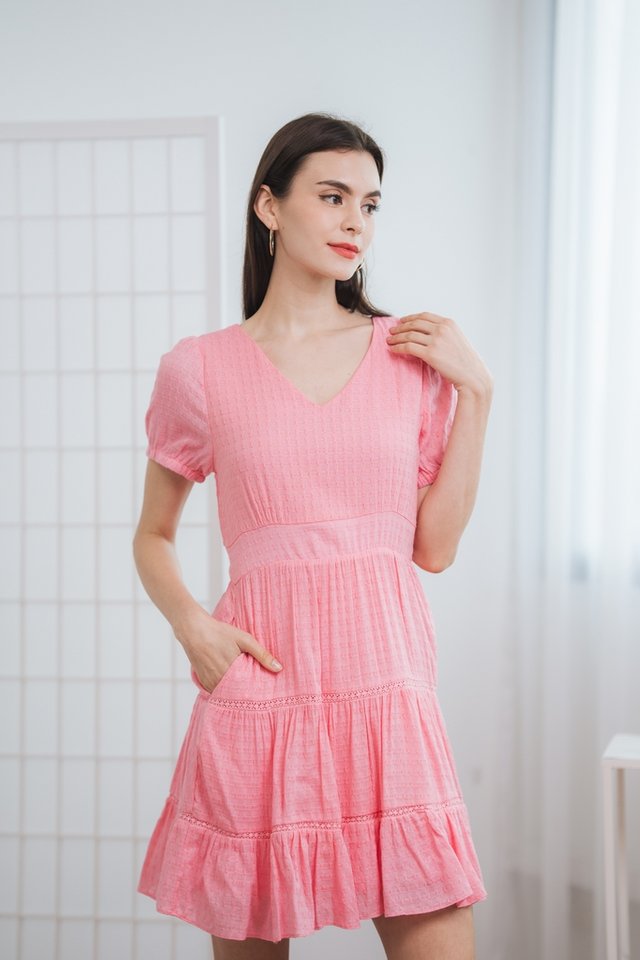 Raelynn Textured Cotton Dress in Pink