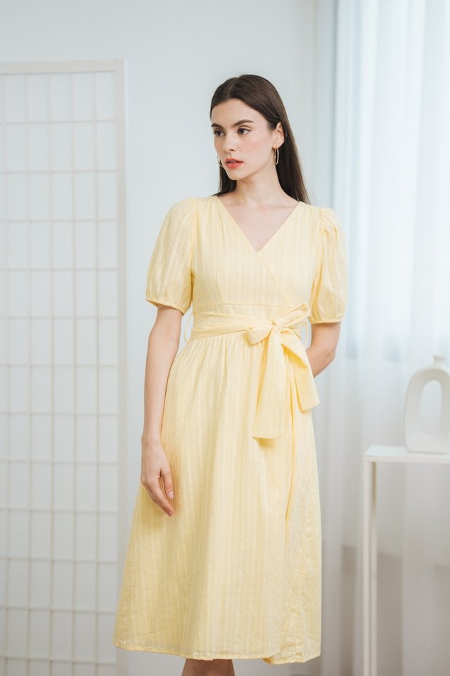 Hera Puff Sleeve Midi Dress in Yellow