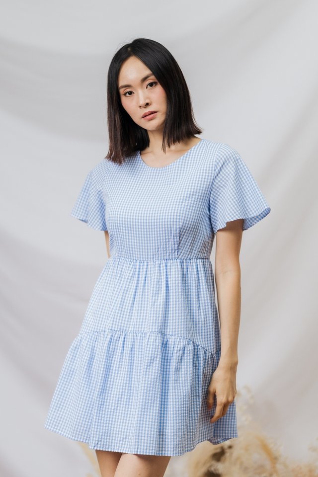 Sabby Gingham Tiered Dress in Blue Gingham 